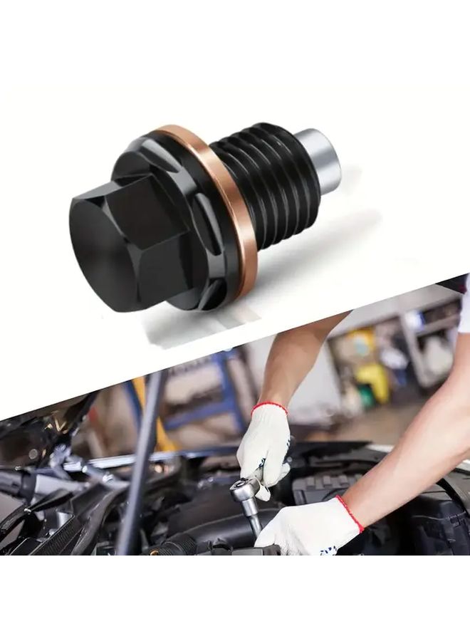 Black M14X1 5 Magnetic Oil Drain Plug With Anti Leak Crush Washer Universal Fit - Image 1