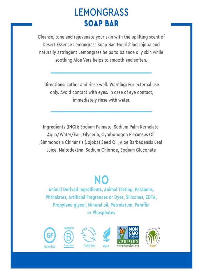 Desert Essence Lemongrass Soap Bar - Creamy Botanical Cleanser with Sustainable Palm, Lemongrass & Jojoba Oils - Vegan, Sulfate-Free, Cruelty-Free - 5 oz - Image 4