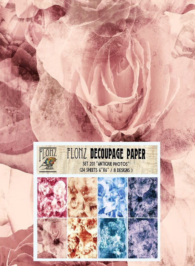 Decoupage Paper Pack (24 Sheets 6"x6") Antique Flower Photos # Vintage Styled Seamless Art Deco Pattern Paper for Decoupage, Craft and Scrapbooking