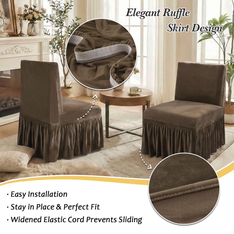 NICEEC Brown Spandex Armless Accent Chair Cover with Skirt Stretch Super Soft Modern Accent Slipper Chair Slipcovers Without Arms Washable Chair Protector for Living Room Bedroom Study - Image 4