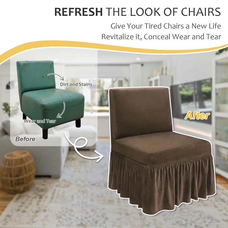 NICEEC Brown Spandex Armless Accent Chair Cover with Skirt Stretch Super Soft Modern Accent Slipper Chair Slipcovers Without Arms Washable Chair Protector for Living Room Bedroom Study - Image 5