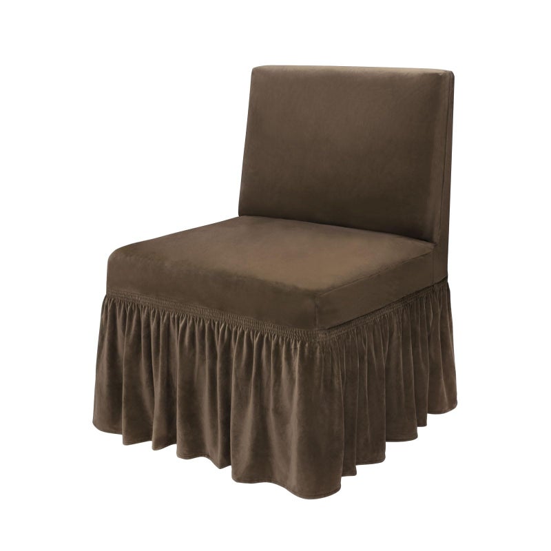 NICEEC Brown Spandex Armless Accent Chair Cover with Skirt Stretch Super Soft Modern Accent Slipper Chair Slipcovers Without Arms Washable Chair Protector for Living Room Bedroom Study - Image 1