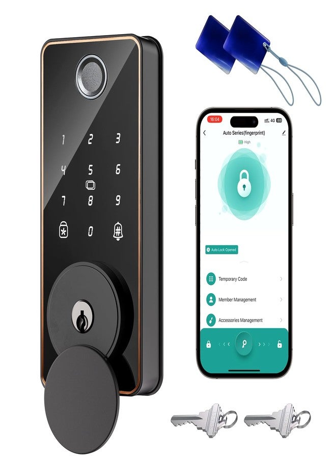 Keyless Entry Door Lock, Fingerprint Door Lock, Smart Door Lock with Keypad, Auto & One Touch Lock | Smart Locks for Front Door | Easy Installation | IP54 Waterproof | App Control | 2026 Version