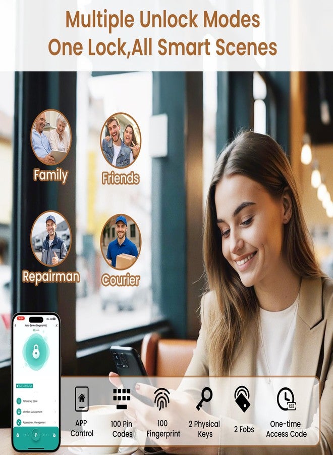 biquole Keyless Entry Door Lock, Fingerprint Door Lock, Smart Door Lock with Keypad, Auto & One Touch Lock | Smart Locks for Front Door | Easy Installation | IP54 Waterproof | App Control | 2026 Version - Image 3