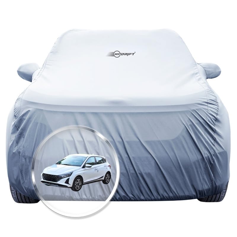 NEODRIFT 'SilverTech' Car Cover for Hyundai i20 (Back Long Antenna) (100% Water-Resistant, All Weather Protection, Precision-Fit & Breathable Fabric) (Colour: Silver) (Model: 2020-2026) - Image 1