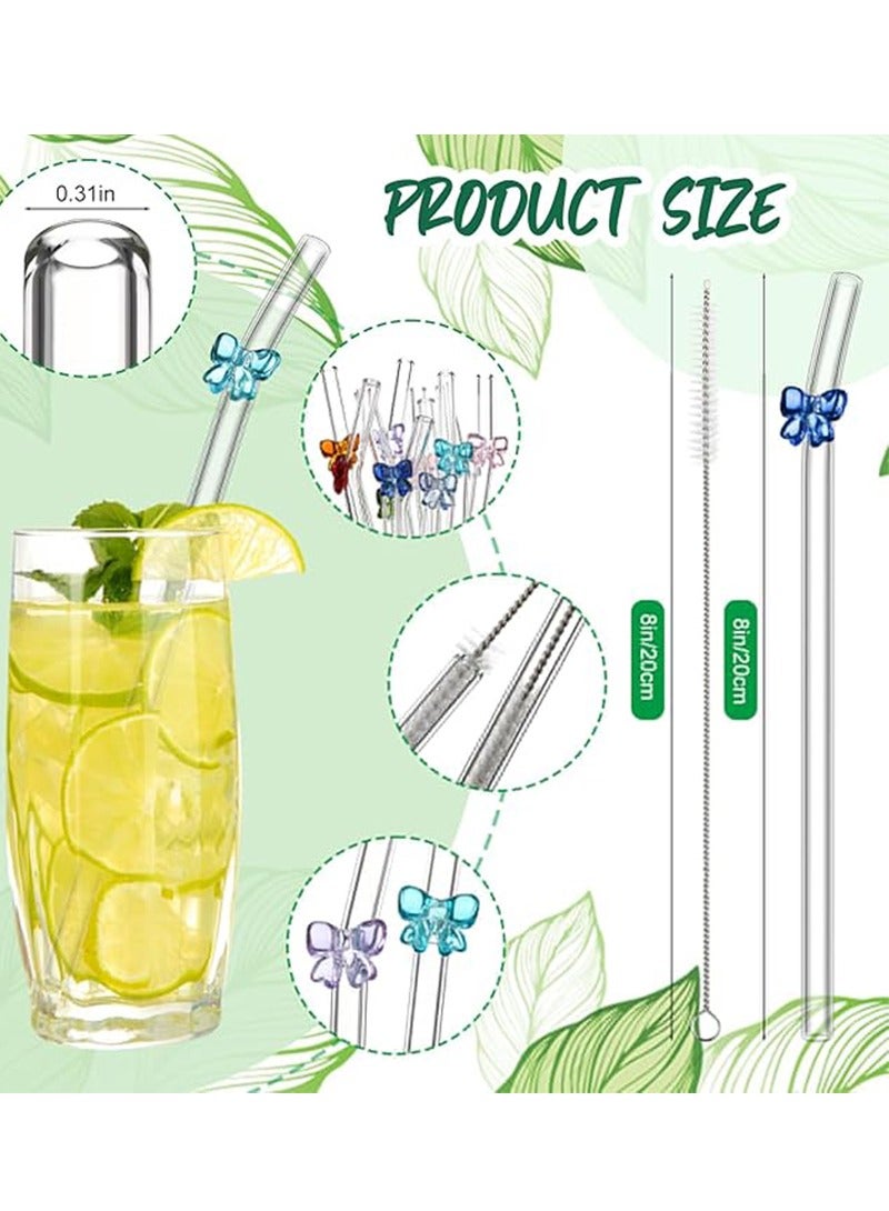 6 قطع من مصاصات الزجاج القابلة لإعادة الاستخدام بتصميم لطيف، 8 مم × 7.9 بوصة مقاومة للكسر على شكل فراشة، مصاصة زجاجية شفافة منحنية مع فرشاة تنظيف لحفلات المشروبات والميلك شيك والعصائر (ألوان مختلطة) - Image 3