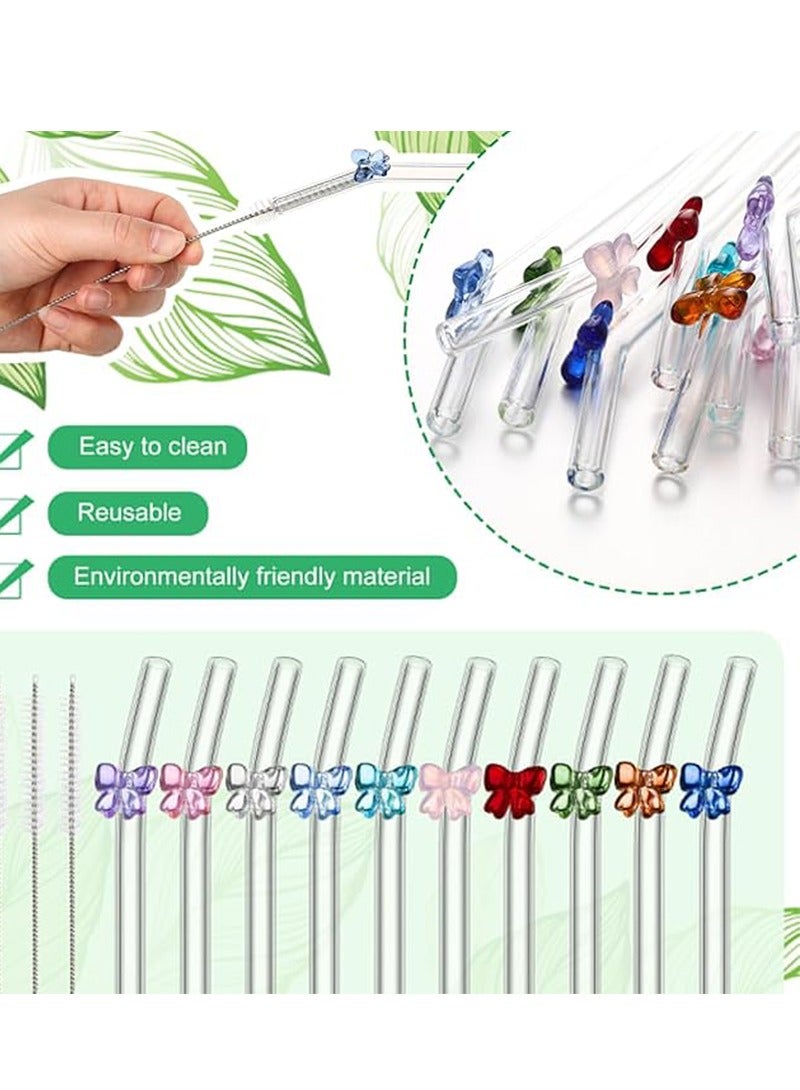 6 قطع من مصاصات الزجاج القابلة لإعادة الاستخدام بتصميم لطيف، 8 مم × 7.9 بوصة مقاومة للكسر على شكل فراشة، مصاصة زجاجية شفافة منحنية مع فرشاة تنظيف لحفلات المشروبات والميلك شيك والعصائر (ألوان مختلطة) - Image 2