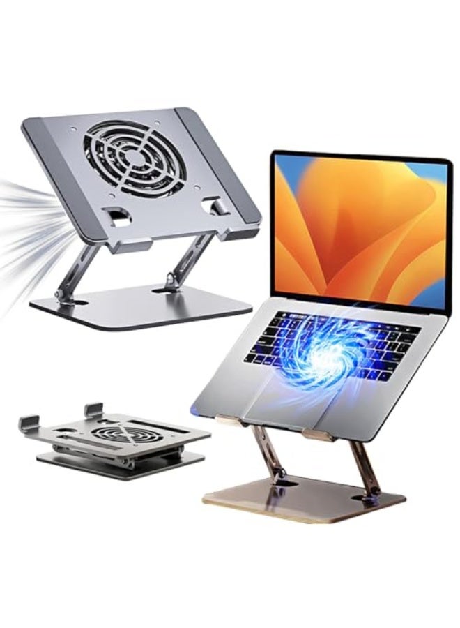 Lukione Laptop Fan, Aluminum Laptop Cooling Stand, Adjustable Laptop Cooler, Ergonomic Foldable Computer Stand for Laptop, Adjustable Height Cooling Pad Compatible with 10-17 Inch Laptops, Tablets - Image 1