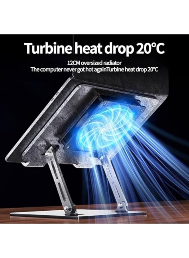 Lukione Laptop Fan, Aluminum Laptop Cooling Stand, Adjustable Laptop Cooler, Ergonomic Foldable Computer Stand for Laptop, Adjustable Height Cooling Pad Compatible with 10-17 Inch Laptops, Tablets - Image 2