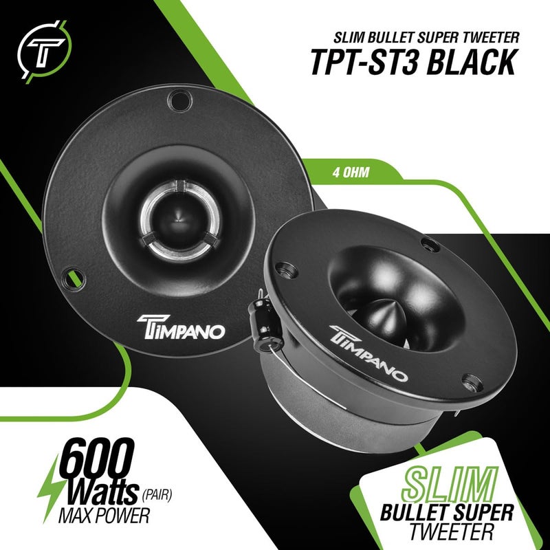 Timpano TPT-ST3 Black Slim Super Tweeter, 600 Watts 4 Ohm, 105 dB, 1 in Voice Coil, 3.75 Inch Pro Car Sound System Bullet Tweeters (Pair) - Image 2
