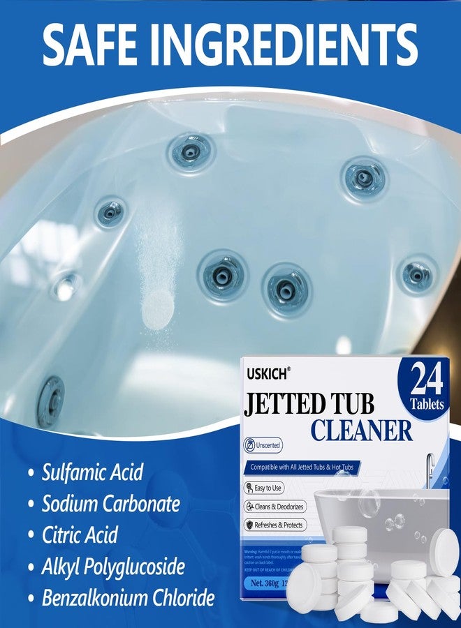 USKICH Jetted Tub Cleaner Bathtub Tabs - 24 Pack Jet Tub Cleaning Tablets,Jet Tub Cleaner for Bathtub Compatible with Spa Bath & Whirlpool,Septic Safe Bath Jet Scale and Residue Remover-2 Year Supply - Image 4