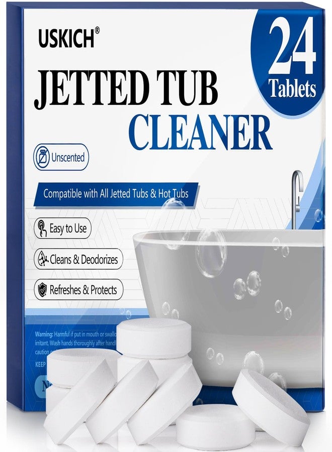 USKICH Jetted Tub Cleaner Bathtub Tabs - 24 Pack Jet Tub Cleaning Tablets,Jet Tub Cleaner for Bathtub Compatible with Spa Bath & Whirlpool,Septic Safe Bath Jet Scale and Residue Remover-2 Year Supply - Image 1