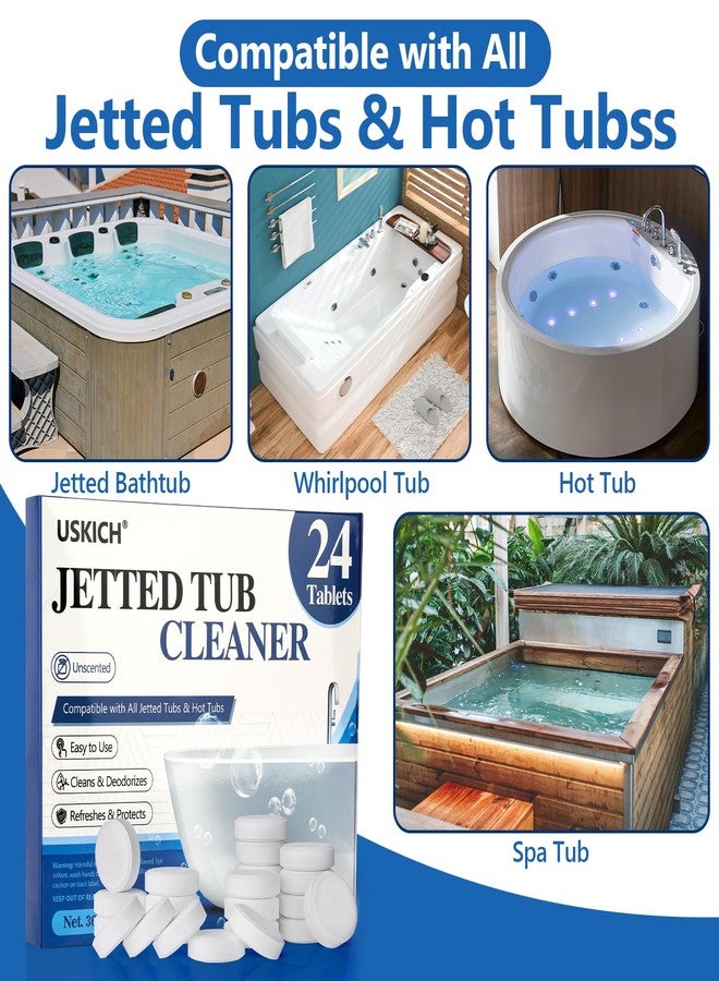 USKICH Jetted Tub Cleaner Bathtub Tabs - 24 Pack Jet Tub Cleaning Tablets,Jet Tub Cleaner for Bathtub Compatible with Spa Bath & Whirlpool,Septic Safe Bath Jet Scale and Residue Remover-2 Year Supply - Image 5