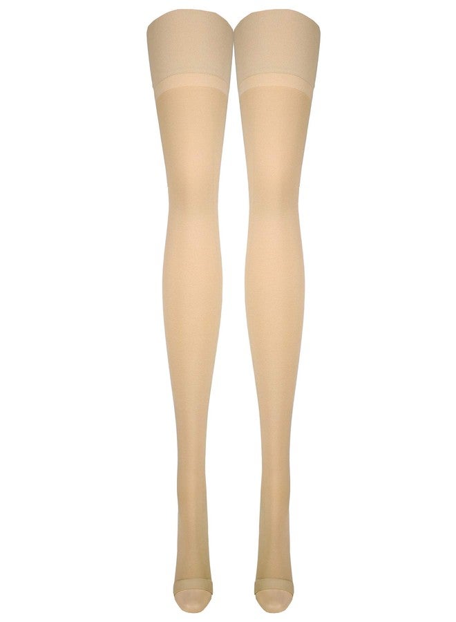 Truform 20-30 mmHg Compression Stockings for Men and Women, Thigh High Length, Open Toe, Beige, Small - Image 2