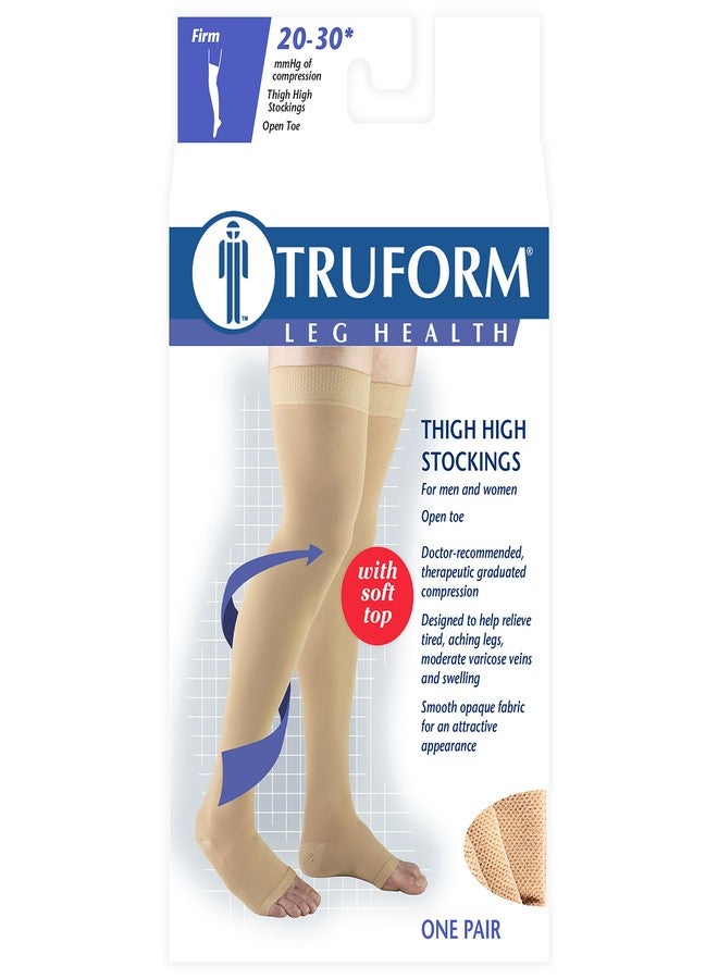 Truform 20-30 mmHg Compression Stockings for Men and Women, Thigh High Length, Open Toe, Beige, Small - Image 3
