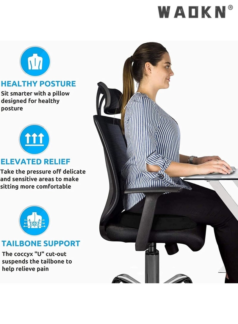 WAOKN Memory Foam Seat Cushion, Massage Seat Cushion, Anti Hemorrhoids Cushion, Hip Push Up, Yoga Orthopedic, Comfort Foam Tailbone Pillow,Office Seat Cushion, Car Office Chair Seat Cushion Pad (BLACK)  - Image 4