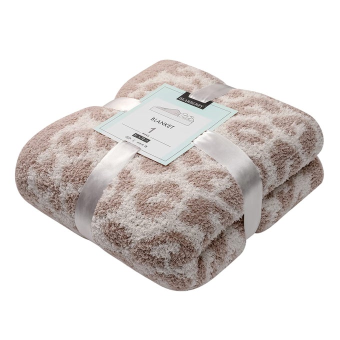 FUZZY LEOPARD KNITTED THROW BLANKET SOFT COZY WARM MICROFIBER BLANKET FOR COUCH SOFA BED TRAVEL STONECREAM 51X70