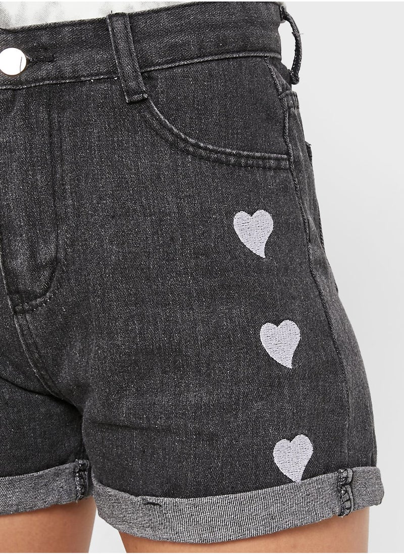 Ginger - Embroidered Denim Shorts - Image 1