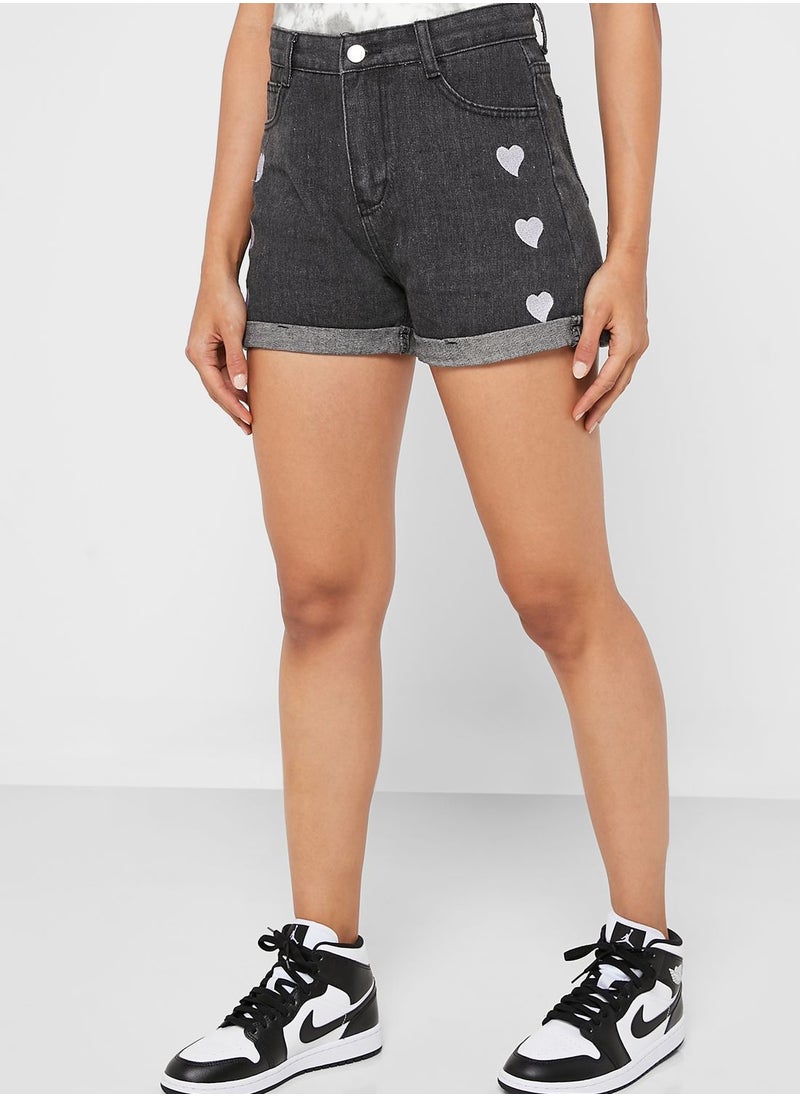 Ginger - Embroidered Denim Shorts - Image 1