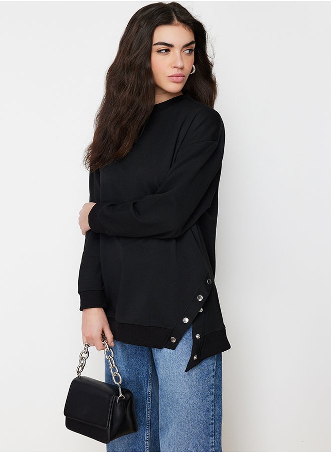 trendyol Black Side Snap Detailed Knitted Swatshirt TCTSS24TW00003  - Image 2