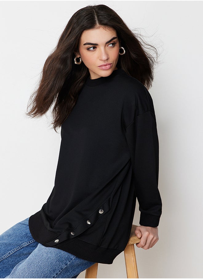 trendyol Black Side Snap Detailed Knitted Swatshirt TCTSS24TW00003  - Image 3