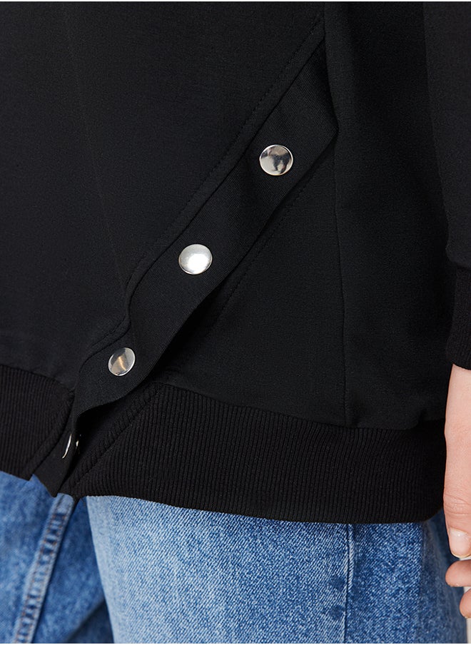 trendyol Black Side Snap Detailed Knitted Swatshirt TCTSS24TW00003  - Image 5
