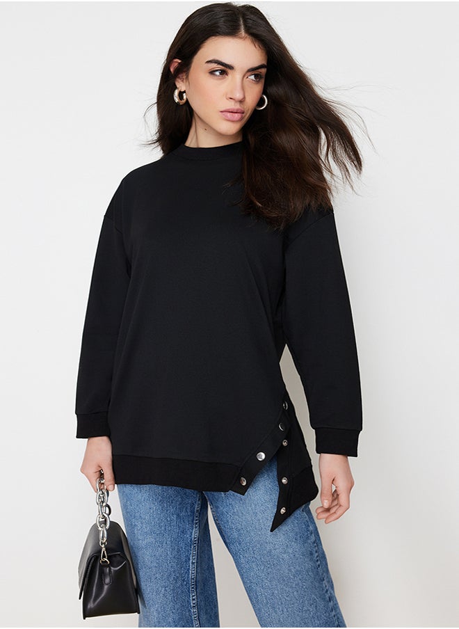 trendyol Black Side Snap Detailed Knitted Swatshirt TCTSS24TW00003  - Image 1