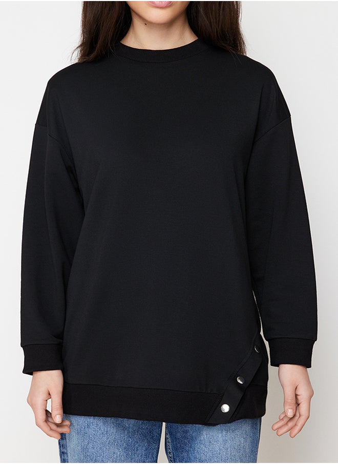 trendyol Black Side Snap Detailed Knitted Swatshirt TCTSS24TW00003  - Image 4