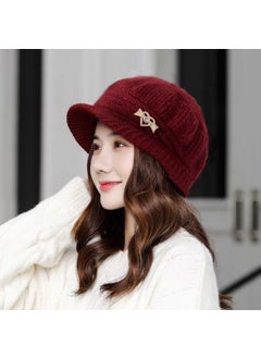 Generic Winter Rabbit Fur Hat for Elderly Women Warm Knit Cap [Love] wine red 
