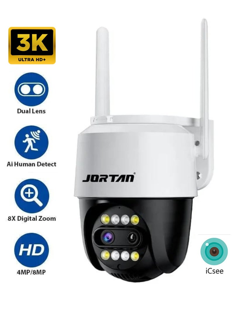 جورتان كاميرا مراقبة جورتان 8 ميجا بكسل داخلية وخارجية مزودة بخاصية واي فاي، تقريب 8 مرات، رؤية ليلية كاملة الألوان، محادثة ثنائية الاتجاه، كشف الحركة، تتبع الحركة، تحكم PTZ، كاميرا مراقبة على مدار الساعة طوال أيام الأسبوع - Image 1