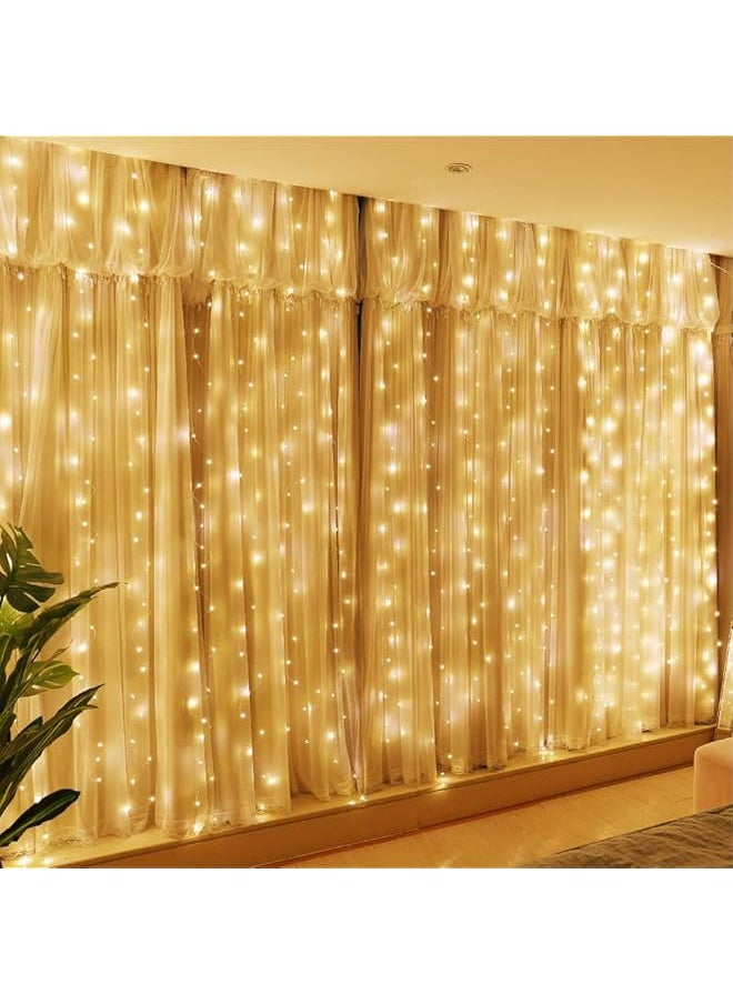 The Bros 300 LED Curtain Lights, 10ft*10ft Curtain String Lights, 8 Lighting Modes Indoor Curtain Lights for Bedroom, Wedding, Party, Indoor and Outdoor Decoration (Warm White)  - Image 1