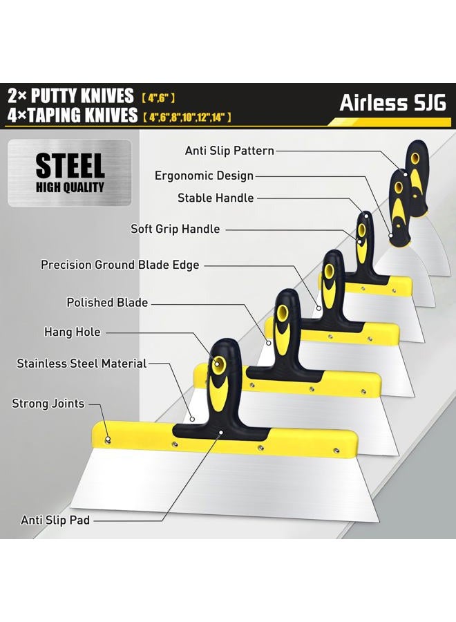 Airless SJG 15-Piece Professional Drywall Tool Kit - 14PCS Stainless Steel Drywall Knife Set with 12" Aluminum Hawk, 14" Mud Pan, Oxford Carry Bag & Sanding Block, Complete Spackle Tools for Home & Contractor - Image 3