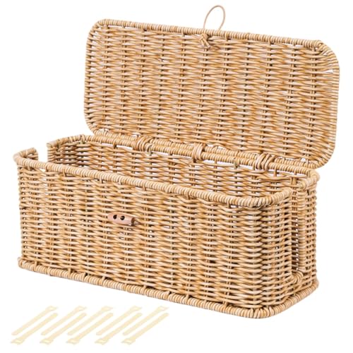 BROWNLILY Cable Management Box Rattan Style Cord Organizer for Desk Cord Hider Outlet Covers Baby Proofing for Power Strip TV PC Router Charger Under Desk Storage Natural Small - Image 1