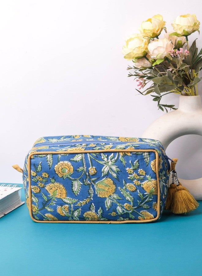 AYUDA HOMES Azure Travel Pouch Portable Cotton Storage Bag Waterproof Makeup Bag Multi Utility Pouch for Toiletries, Cosmetics & Grooming Accessories for Women - Image 2