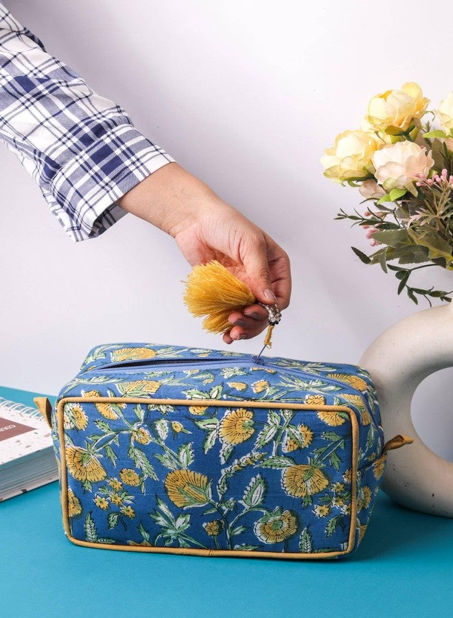 AYUDA HOMES Azure Travel Pouch Portable Cotton Storage Bag Waterproof Makeup Bag Multi Utility Pouch for Toiletries, Cosmetics & Grooming Accessories for Women - Image 4