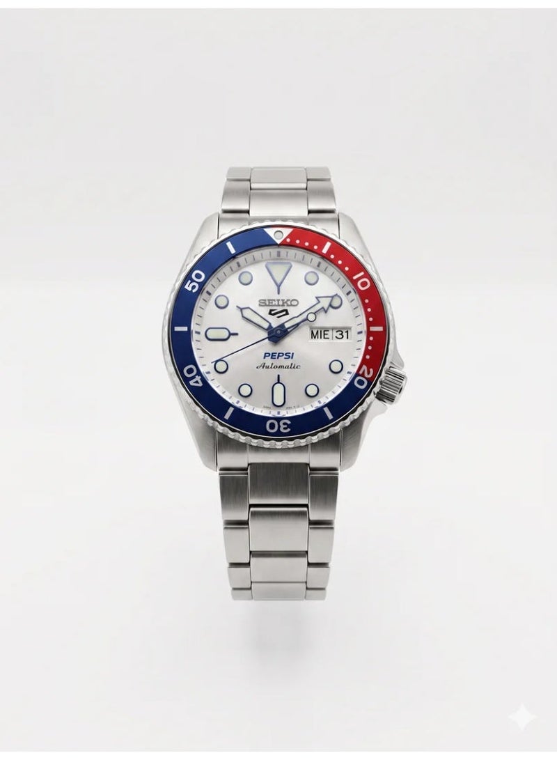 Seiko 5 بيبس الأبيض بقرص فضي - ساعة أوتوماتيكية للرجال - Image 1