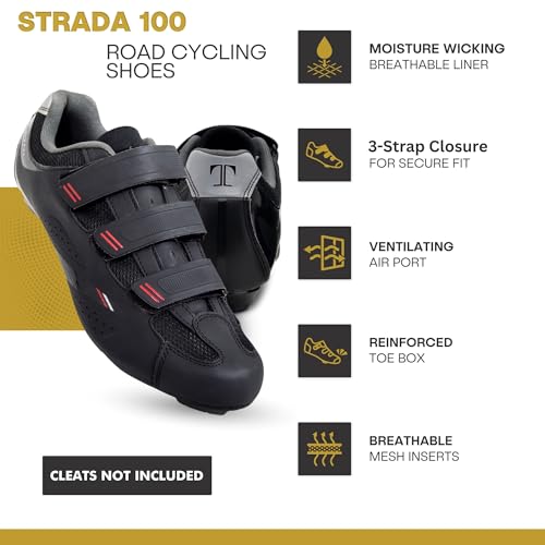 Tommaso Strada 100 SPD & Peloton Shoes for Mens Bikes—2 in 1 Cycling Shoes—Install Your Own Delta or SPD Cleats for Road Bikes, Indoor Cycles or Most Mens Bicycles—3 Hook & Loop—Size 10US—43EU - Image 2