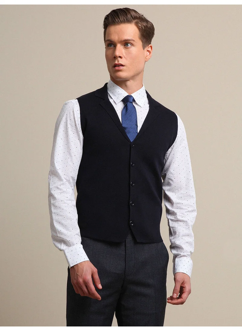 Kip Navy Blue Plain Knitted Sweater Vest