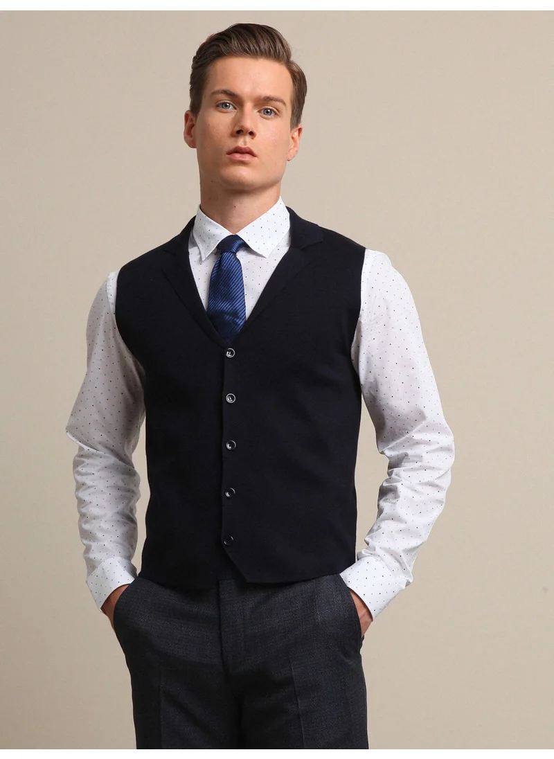 كيب Navy Blue Plain Knitted Sweater Vest