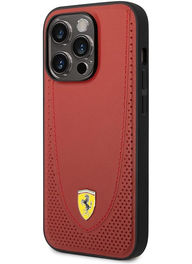 CG MOBILE - Ferrari For Iphone 14 Pro Max Case Compatible With Magsafe Genuine Leather Hard Case W Curved Line Stitched And Perforated Leather Full Slim Back Cover For Iphone 14 Pro Max 6.7 Inch Red - Image 1