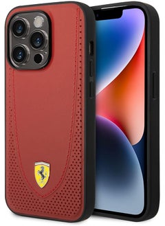 Ferrari For Iphone 14 Pro Max Case Compatible With Magsafe Genuine Leather Hard Case W Curved Line Stitched And Perforated Leather Full Slim Back Cover For Iphone 14 Pro Max 6.7 Inch Red