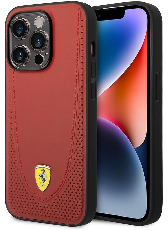 CG MOBILE - Ferrari For Iphone 14 Pro Max Case Compatible With Magsafe Genuine Leather Hard Case W Curved Line Stitched And Perforated Leather Full Slim Back Cover For Iphone 14 Pro Max 6.7 Inch Red - Image 1