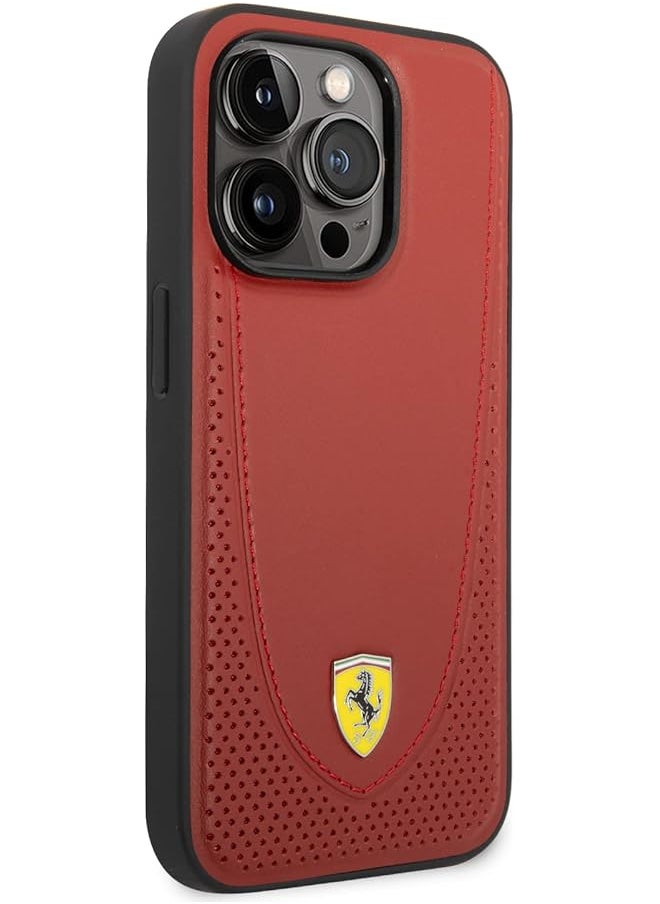 CG MOBILE - Ferrari For Iphone 14 Pro Max Case Compatible With Magsafe Genuine Leather Hard Case W Curved Line Stitched And Perforated Leather Full Slim Back Cover For Iphone 14 Pro Max 6.7 Inch Red - Image 1