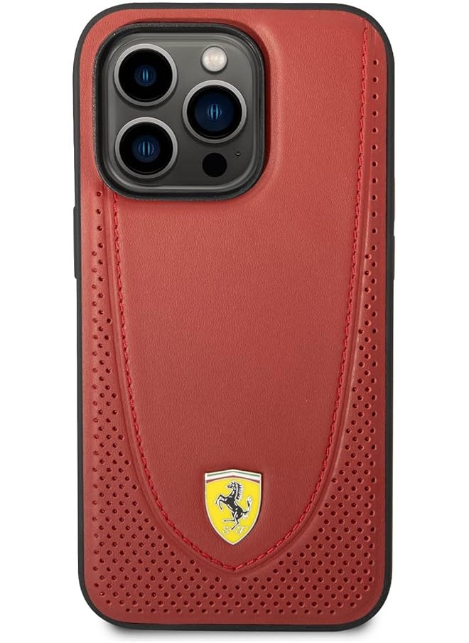 CG MOBILE - Ferrari For Iphone 14 Pro Max Case Compatible With Magsafe Genuine Leather Hard Case W Curved Line Stitched And Perforated Leather Full Slim Back Cover For Iphone 14 Pro Max 6.7 Inch Red - Image 1