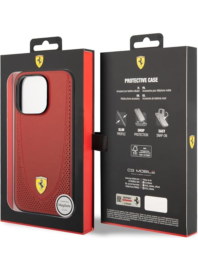 CG MOBILE - Ferrari For Iphone 14 Pro Max Case Compatible With Magsafe Genuine Leather Hard Case W Curved Line Stitched And Perforated Leather Full Slim Back Cover For Iphone 14 Pro Max 6.7 Inch Red - Image 1