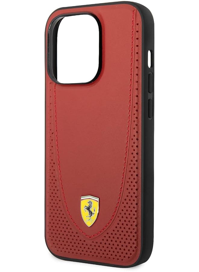 CG MOBILE - Ferrari For Iphone 14 Pro Max Case Compatible With Magsafe Genuine Leather Hard Case W Curved Line Stitched And Perforated Leather Full Slim Back Cover For Iphone 14 Pro Max 6.7 Inch Red - Image 1