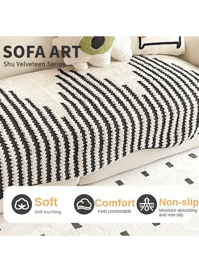 Modern Minimalist Plush Sofa Cushion 35 4x82 7 Inch Black Stripe Non Slip Machine Washable Polyester - Image 1