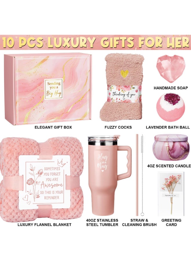 Qinline Birthday Gifts for Women Self Care Get Well Soon Gifts Rose Relaxing Spa Kit Bath Gift Basket Care Package w Flannel Blanket 40 OZ Tumbler Valentines Day Gift for Her Wife Mom Girlfriend Sister - Image 4