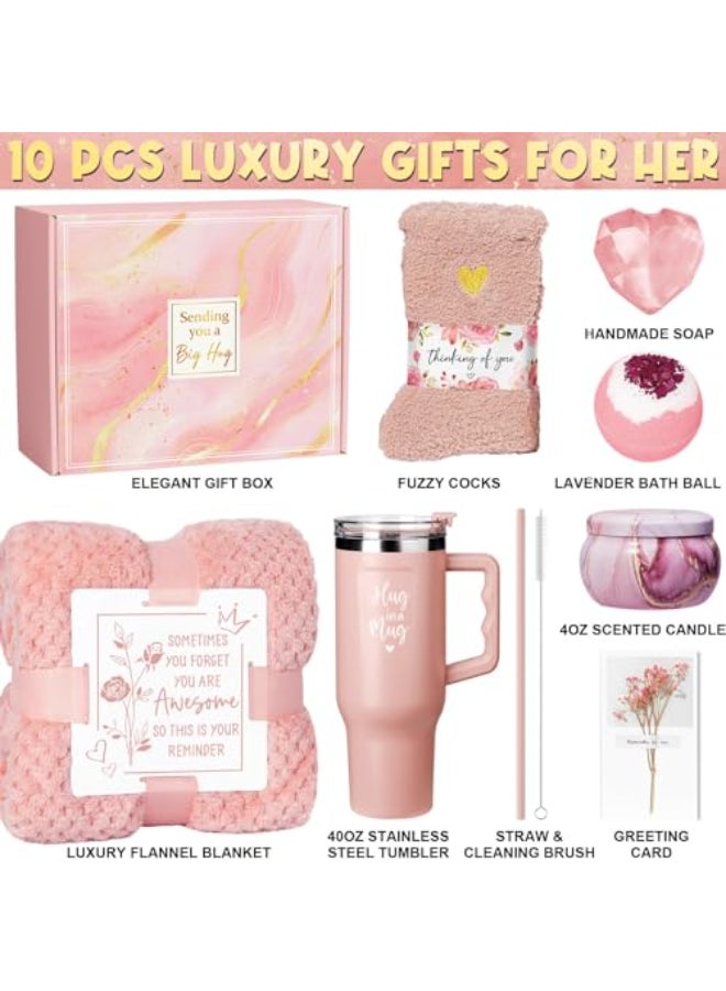Qinline Birthday Gifts for Women Self Care Get Well Soon Gifts Rose Relaxing Spa Kit Bath Gift Basket Care Package w Flannel Blanket 40 OZ Tumbler Valentines Day Gift for Her Wife Mom Girlfriend Sister - Image 3