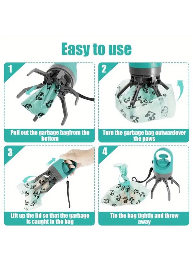 Green Compact Pet Waste Removal Set With Poop Bags And 6 Pronged Scoop - Image 4